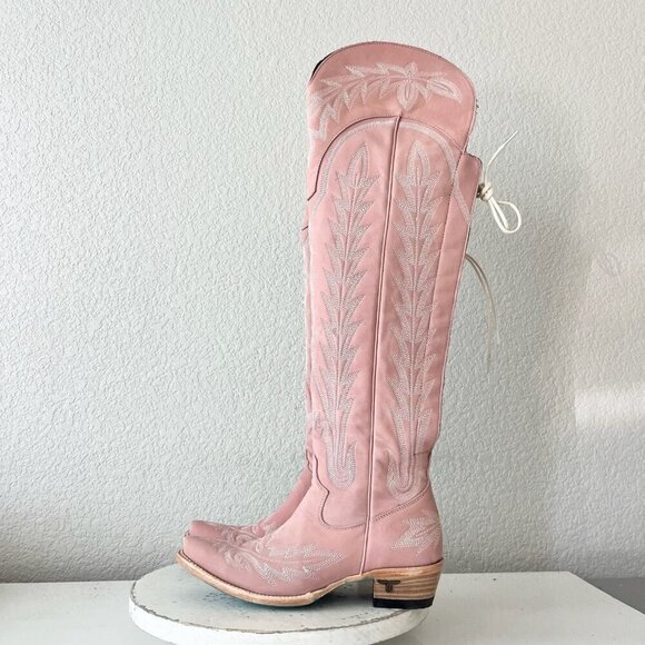 Lane LEXINGTON Over the Knee Womens Cowboy Boots 7 Pink Western Cowgirl Lace up - Picture 5 of 15